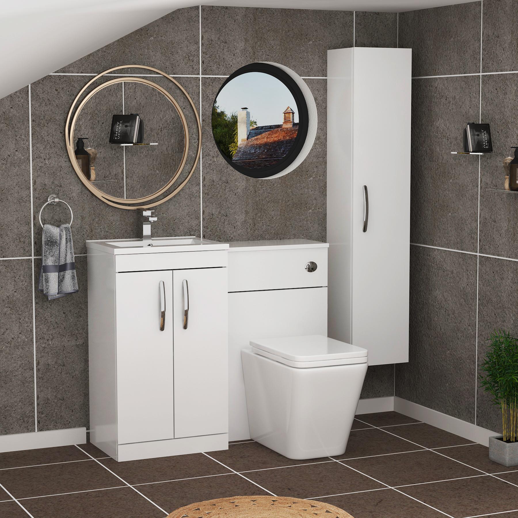 1000mm Gloss White 2 Doors Furniture Pack with Minimalist Basin & Slim Elena Back to Wall Toilet