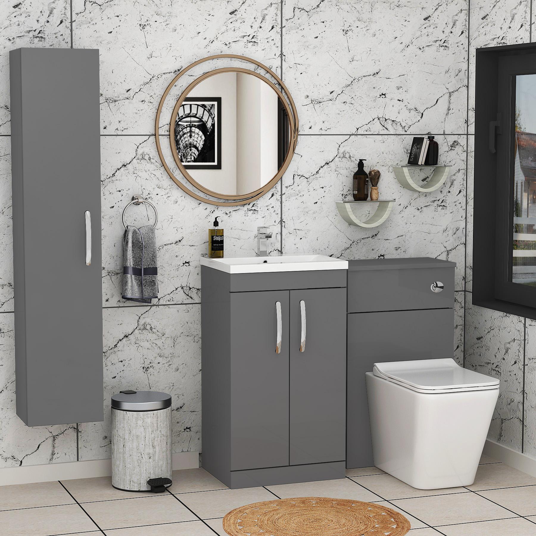 1000mm Indigo Grey Gloss 2 Doors Furniture Pack with Mid Edge Basin & Slim Elena Back to Wall Toilet