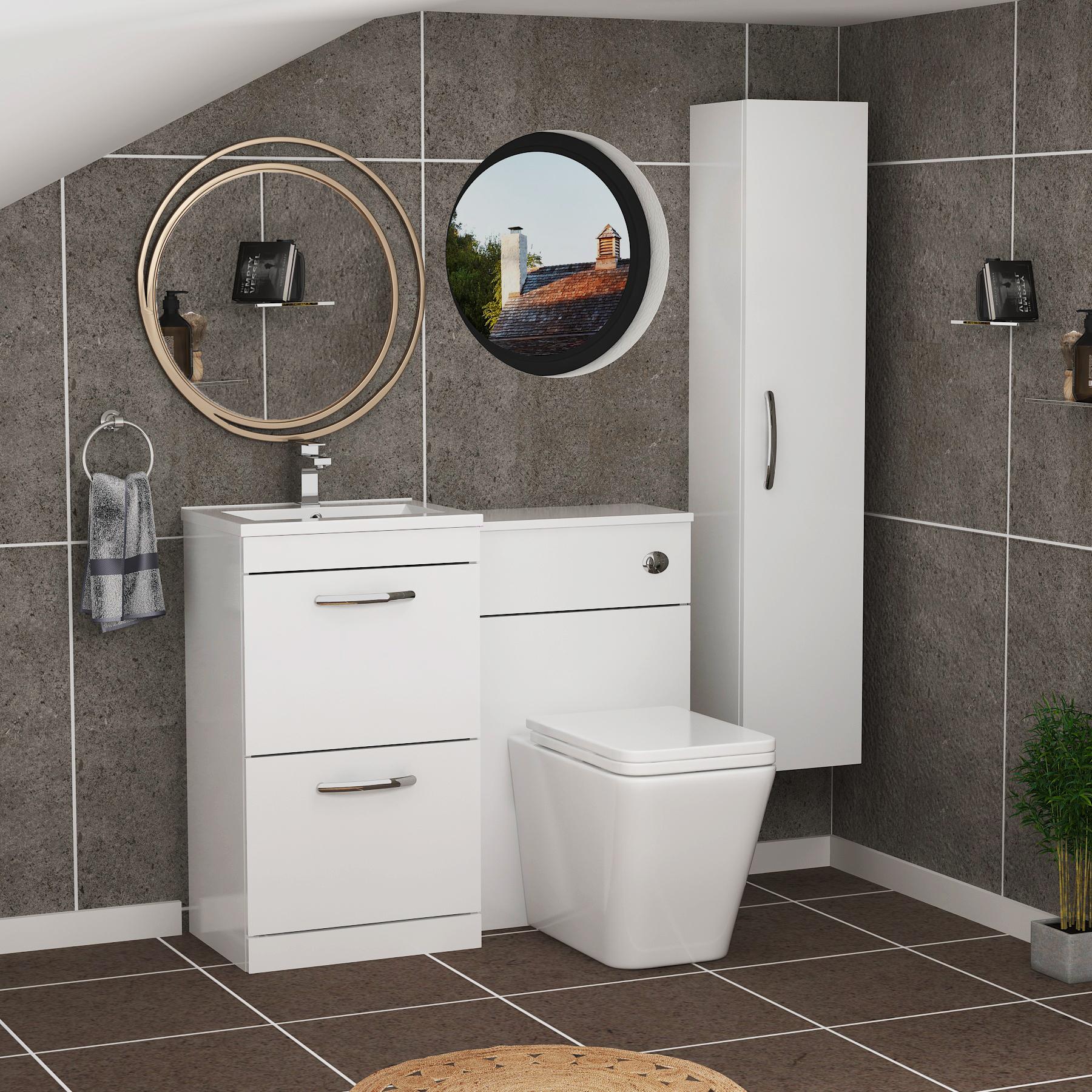 1000mm Gloss White 2 Drawer Furniture Pack with Minimalist Basin & Slim Elena Back to Wall Toilet