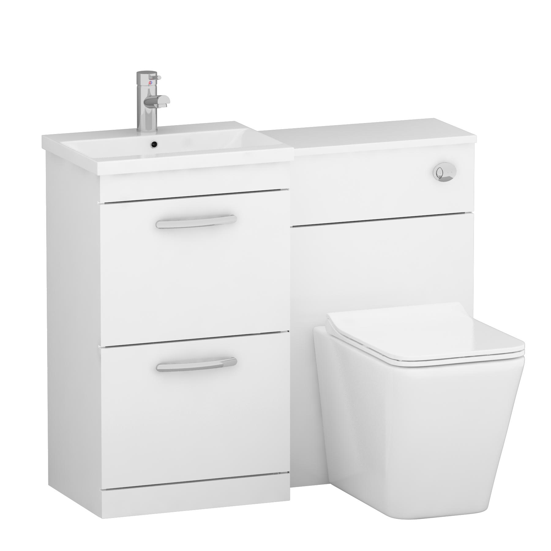 1000mm Gloss White 2 Drawer Furniture Pack with Mid Edge Basin & Slim Elena Back to Wall Toilet