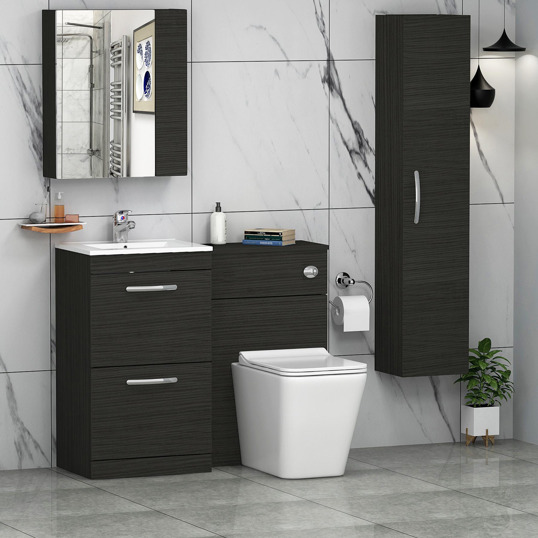 1000mm Hale Black 2 Drawer Furniture Pack with Minimalist Basin & Slim Elena Back to Wall Toilet