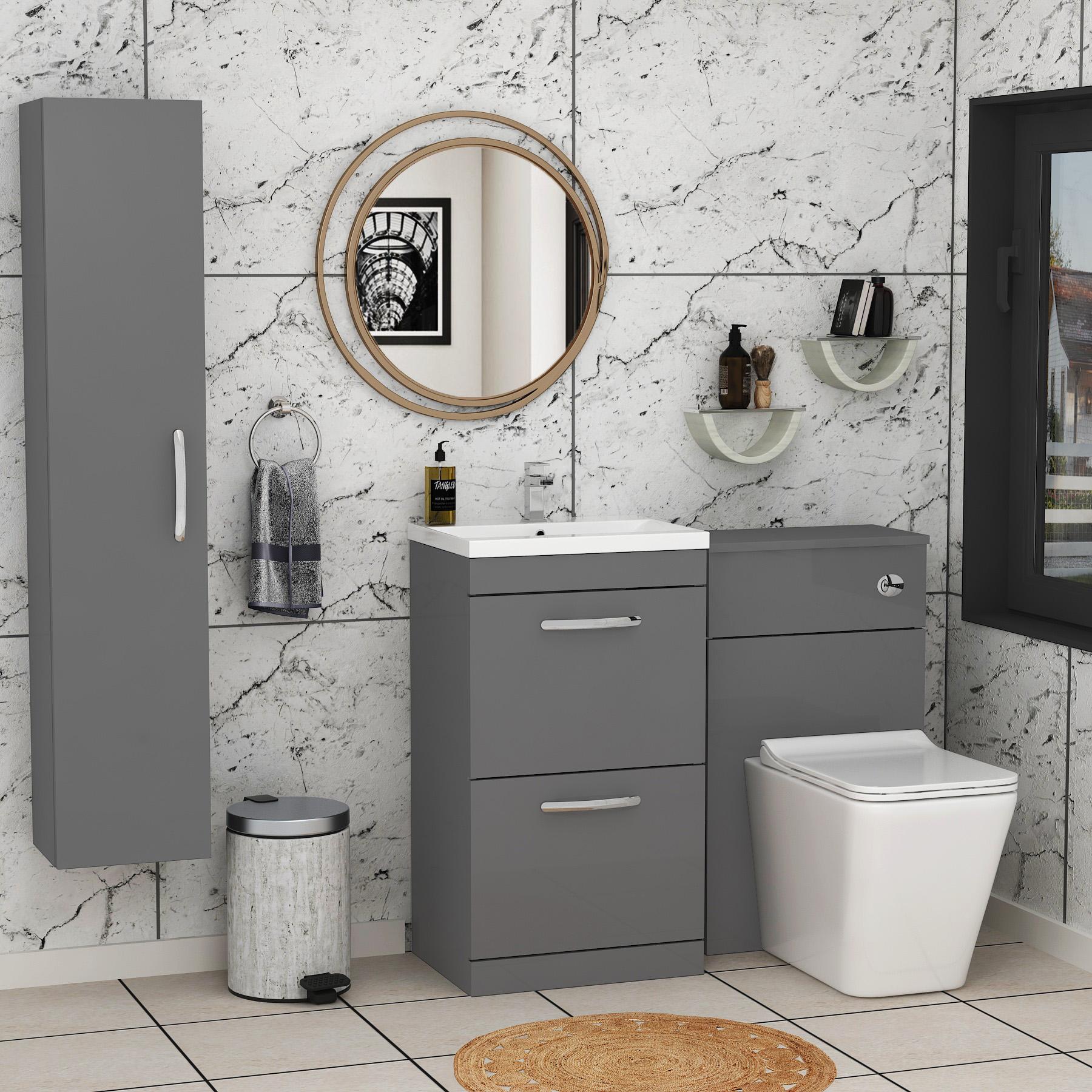 1000mm Indigo Grey Gloss 2 Drawer Furniture Pack with Mid Edge Basin & Slim Elena Back to Wall Toilet