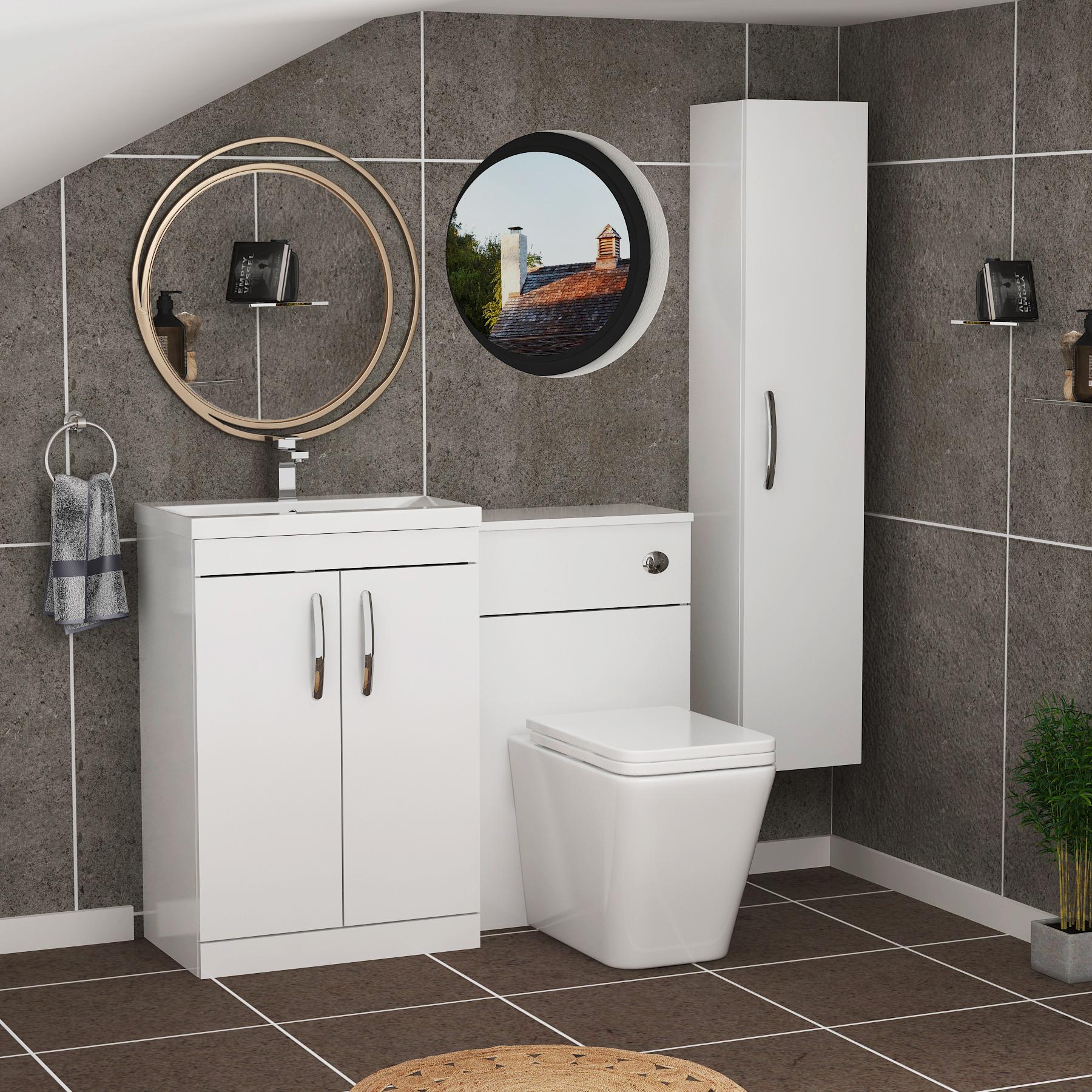 1100mm Gloss White 2 Doors Furniture Pack with Mid Edge Basin & Slim Elena Back to Wall Toilet