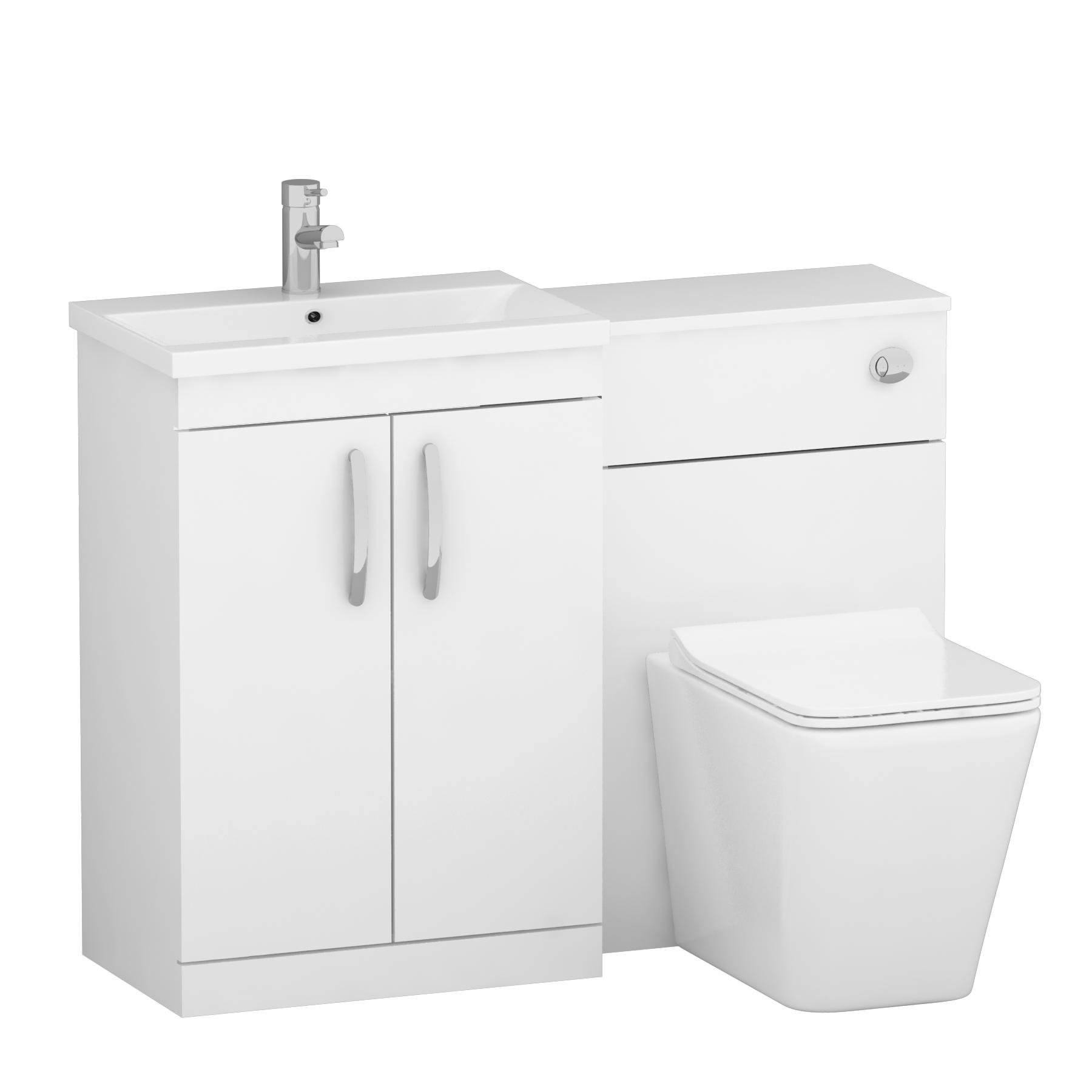 1100mm Gloss White 2 Doors Furniture Pack with Mid Edge Basin & Slim Elena Back to Wall Toilet