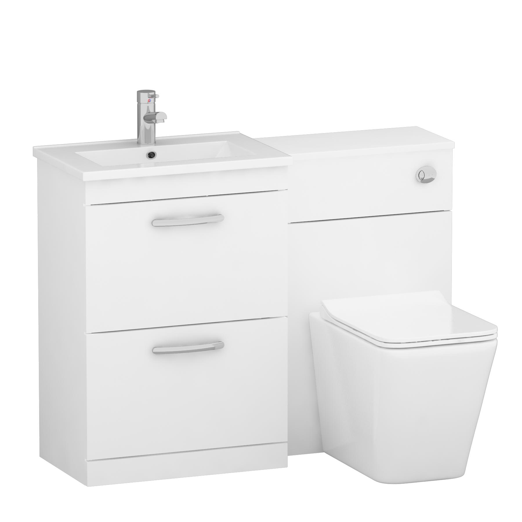 1100mm Gloss White 2 Drawer Furniture Pack with Minimalist Basin & Slim Elena Back to Wall Toilet