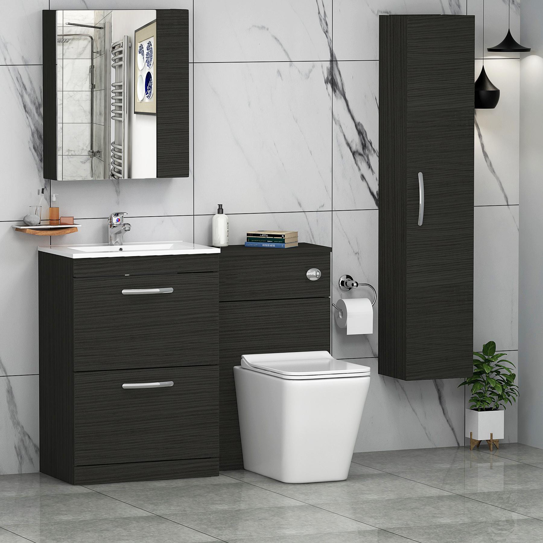 1100mm Hale Black 2 Drawer Furniture Pack with Minimalist Basin & Slim Elena Back to Wall Toilet