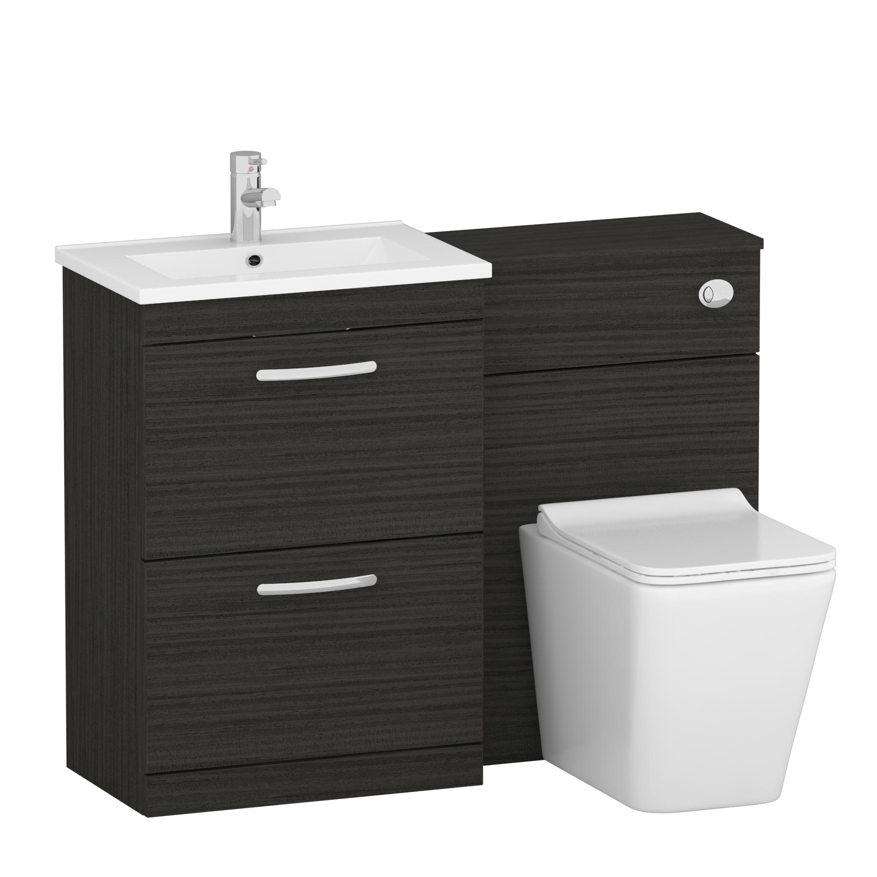 Turin 2-Drawer Hale Black Minimalist Floor Standing Bathroom Furniture Pack - Slim Elena Toilet