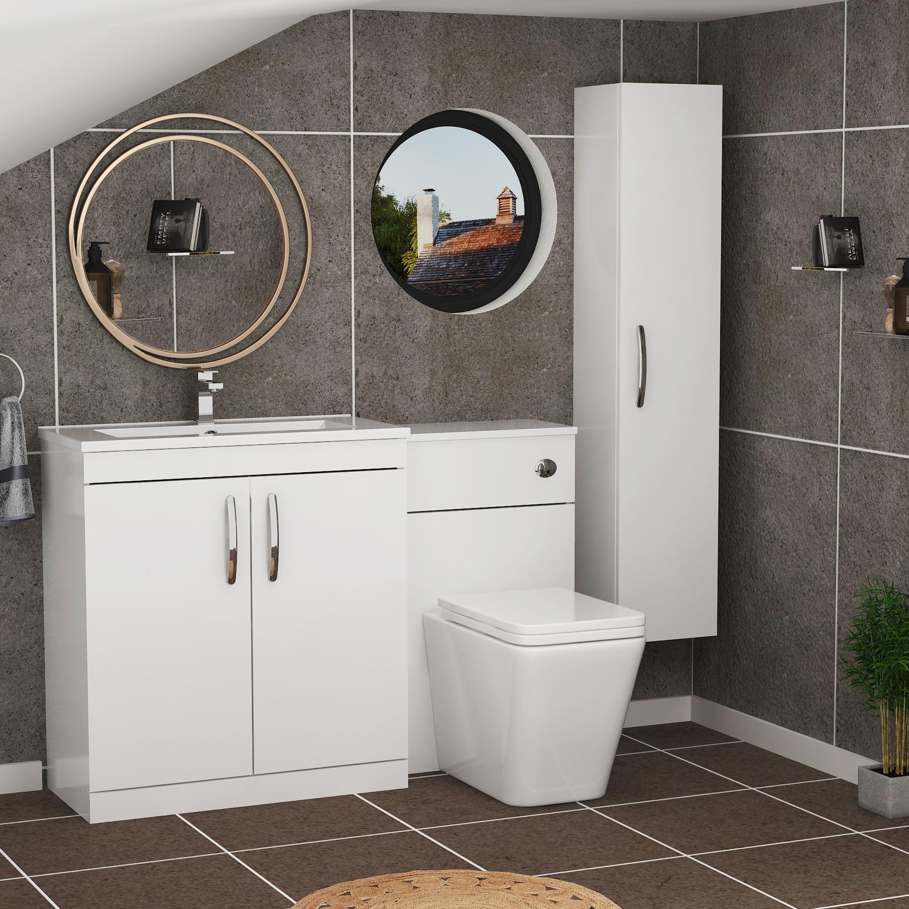 1300mm Gloss White 2 Doors Furniture Pack with Minimalist Basin & Slim Elena Back to Wall Toilet