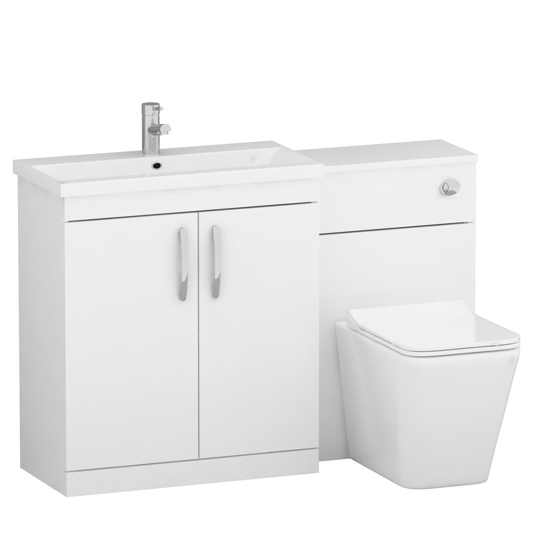 1300mm Gloss White 2 Doors Furniture Pack with Mid Edge Basin & Slim Elena Back to Wall Toilet