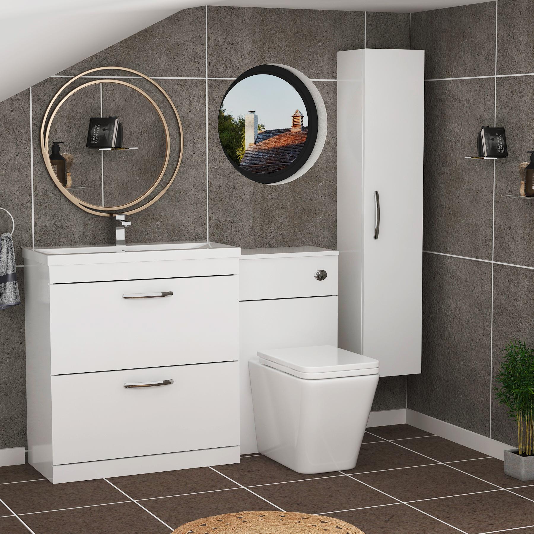 1300mm Gloss White 2 Drawer Furniture Pack with Mid Edge Basin & Slim Elena Back to Wall Toilet