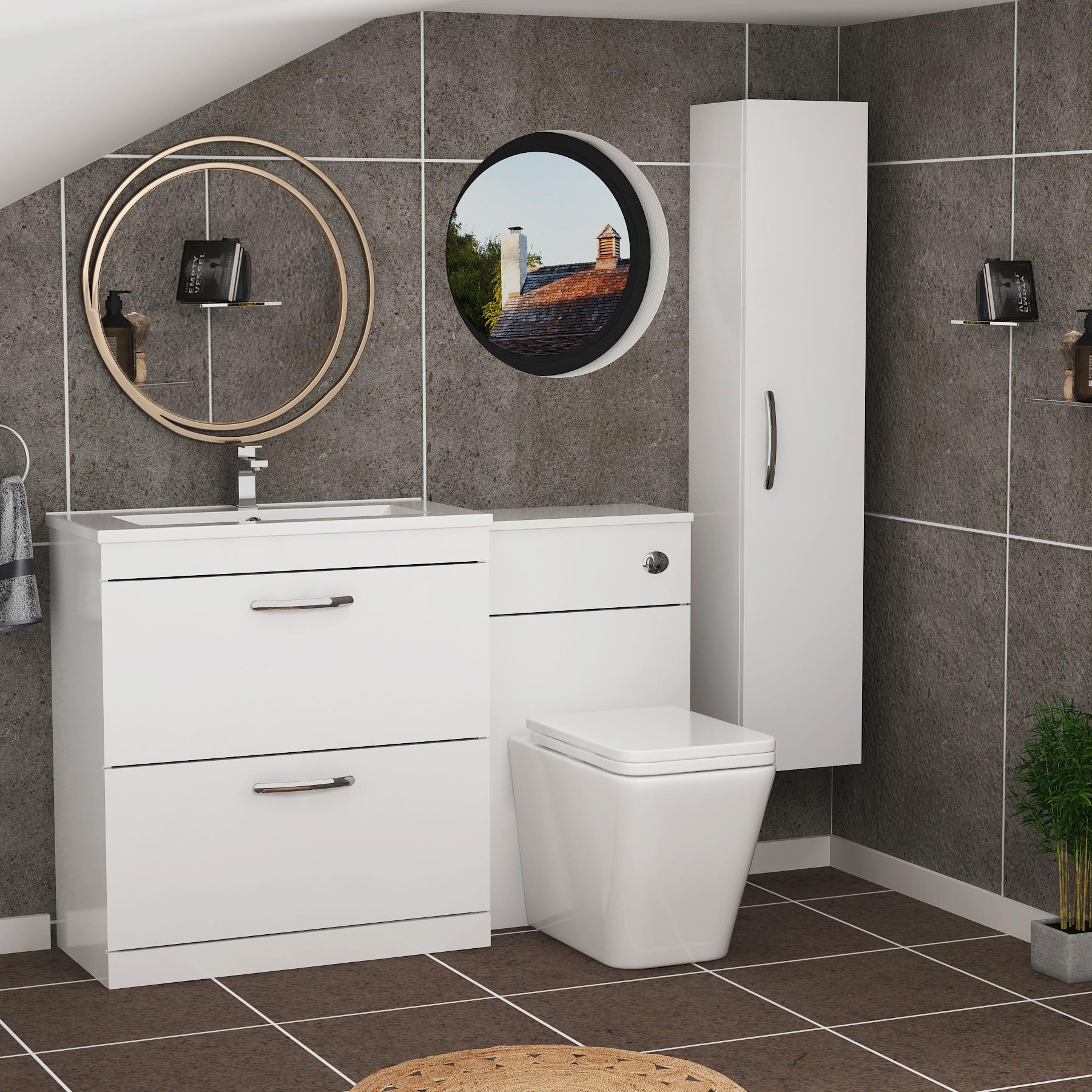 1300mm Gloss White 2 Drawer Furniture Pack with Minimalist Basin & Slim Elena Back to Wall Toilet
