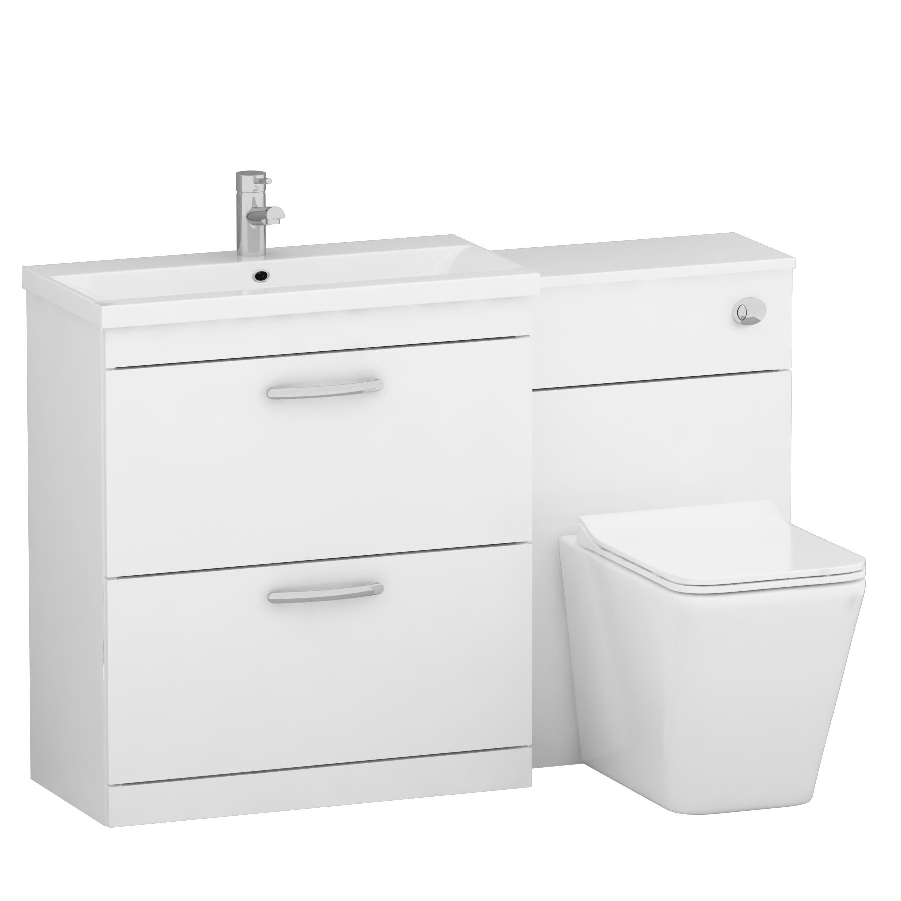 1300mm Gloss White 2 Drawer Furniture Pack with Mid Edge Basin & Slim Elena Back to Wall Toilet