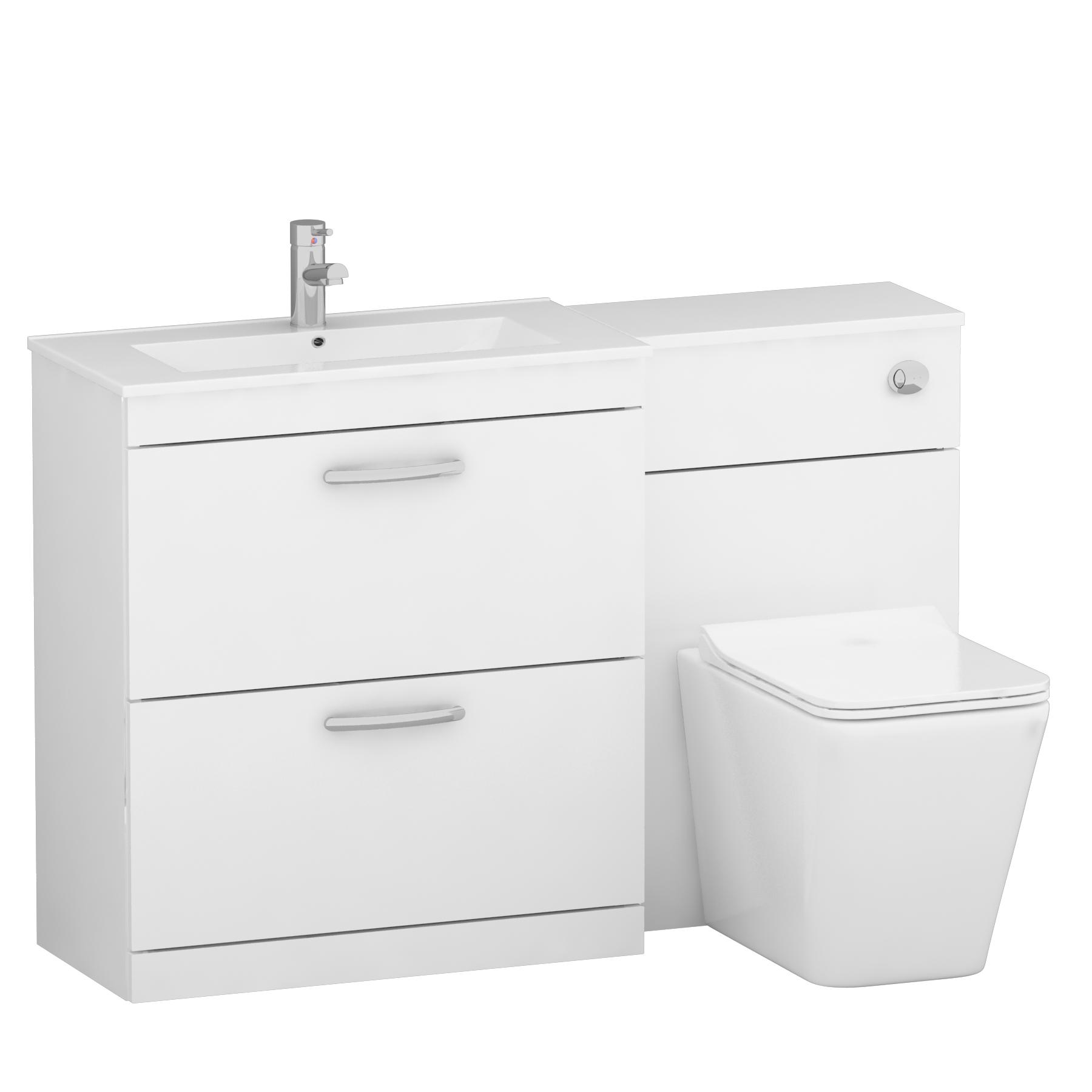 Turin 2-Drawer Gloss White Minimalist Floor Standing Bathroom Furniture Pack - Slim Elena Toilet