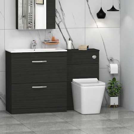 1300mm Hale Black 2 Drawer Furniture Pack with Minimalist Basin & Slim Elena Back to Wall Toilet
