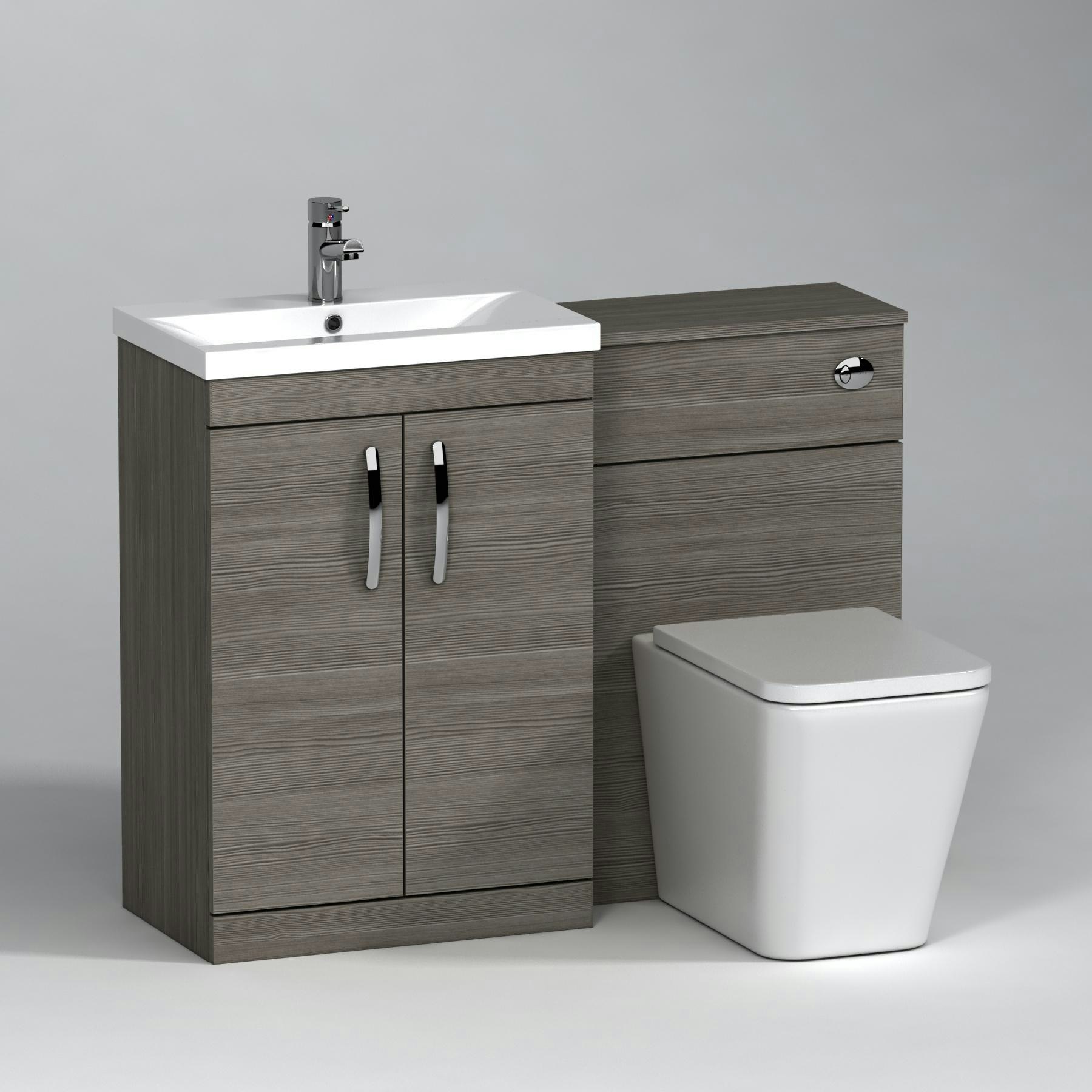 Turin 2-Door Grey Elm Mid-Edge Floor Standing Bathroom Furniture Pack -  Elena Toilet