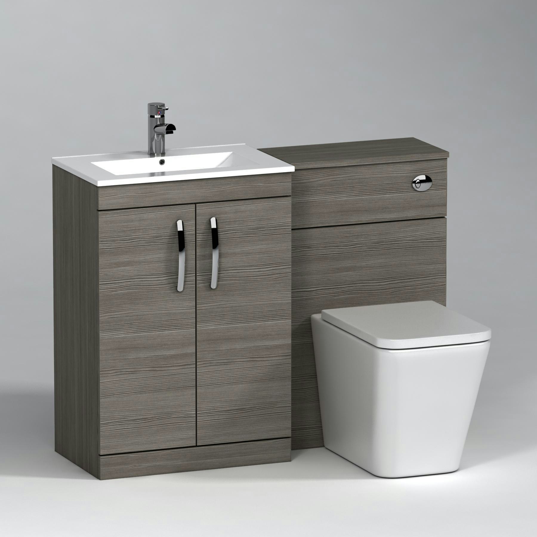 Turin 2-Door Grey Elm Minimalist Floor Standing Bathroom Furniture Pack -  Elena Toilet