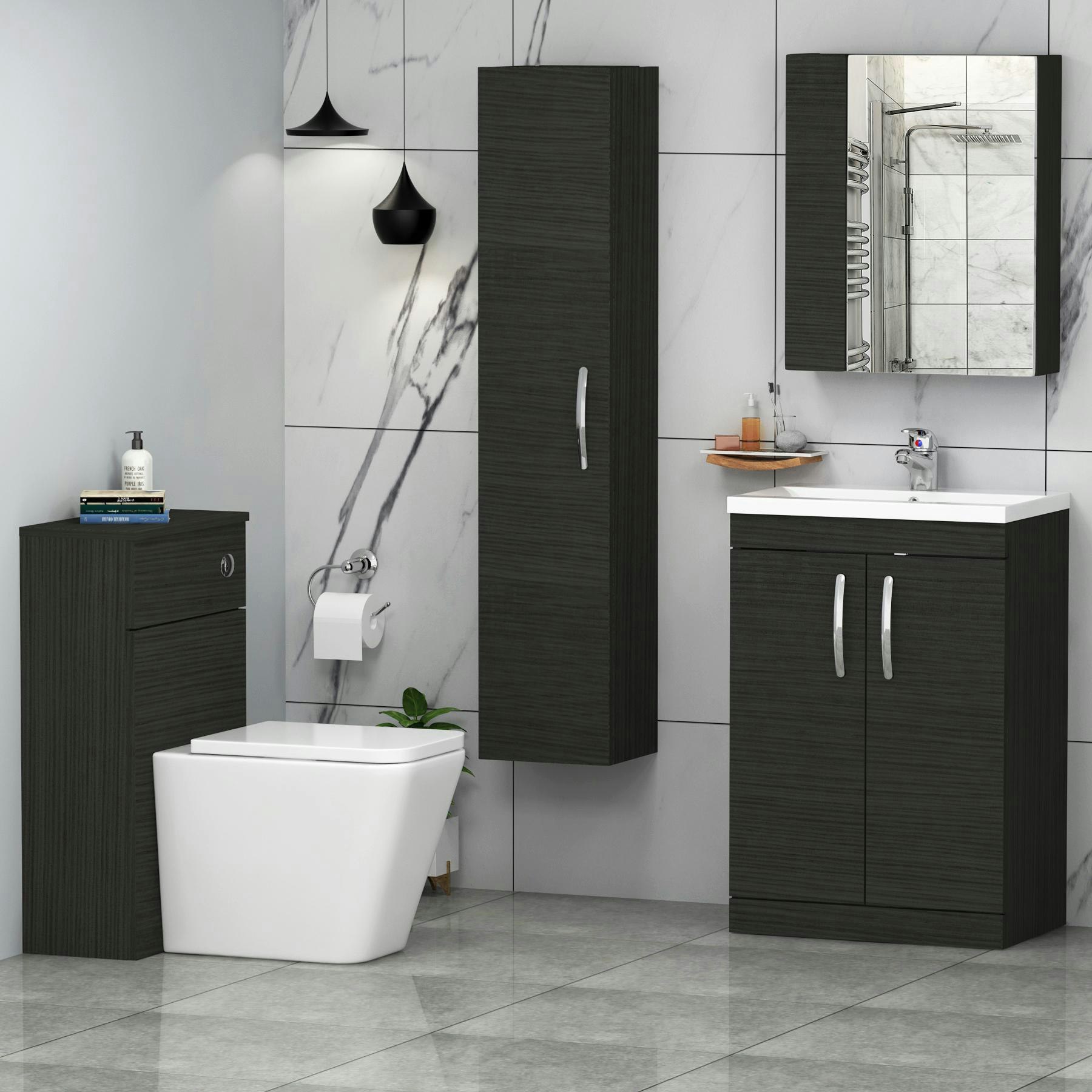 Turin 2-Door Hale Black Mid-Edge Floor Standing Bathroom Furniture Pack -  Elena Toilet