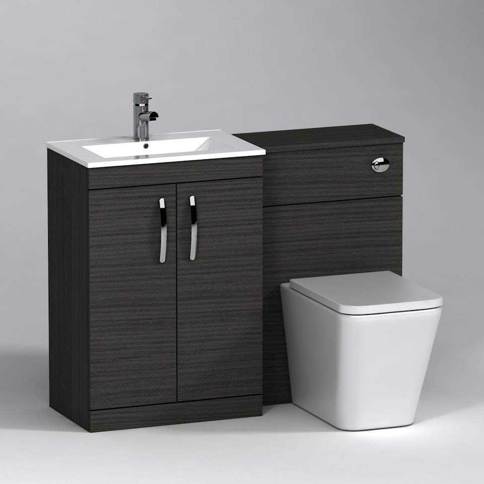 Turin 2-Door Hale Black Minimalist Floor Standing Bathroom Furniture Pack -  Elena Toilet