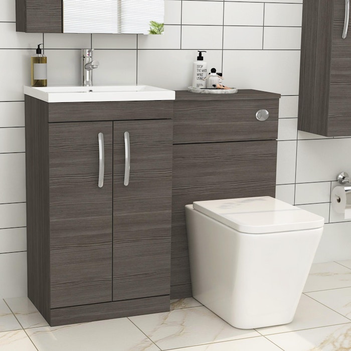 Turin 2-Door Grey Elm Mid-Edge Floor Standing Bathroom Furniture Pack ...