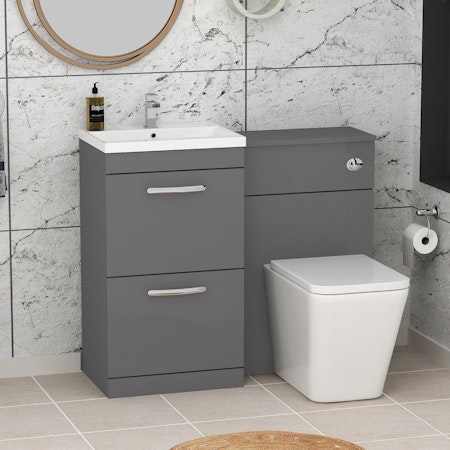 1000mm Indigo Grey Gloss 2 Drawer Furniture Pack with Mid Edge Basin & Elena Back to Wall Toilet