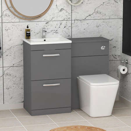 1000mm Indigo Grey Gloss 2 Drawer Furniture Pack with Minimalist Basin & Elena Back to Wall Toilet
