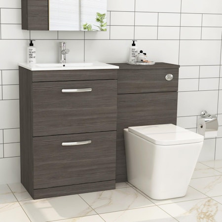 Turin 2-Drawer Grey Elm Minimalist Floor Standing Bathroom Furniture Pack - Elena Toilet