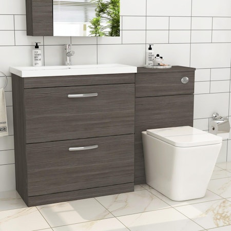 1300mm Grey Elm 2 Drawer Furniture Pack with Mid Edge Basin & Elena Back to Wall Toilet