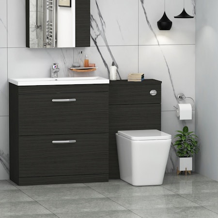 1300mm Hale Black 2 Drawer Furniture Pack with Mid Edge Basin & Elena Back to Wall Toilet