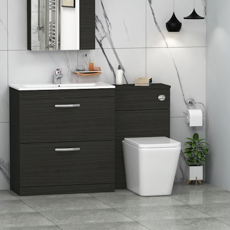 1300mm Hale Black 2 Drawer Furniture Pack with Minimalist Basin & Elena Back to Wall Toilet