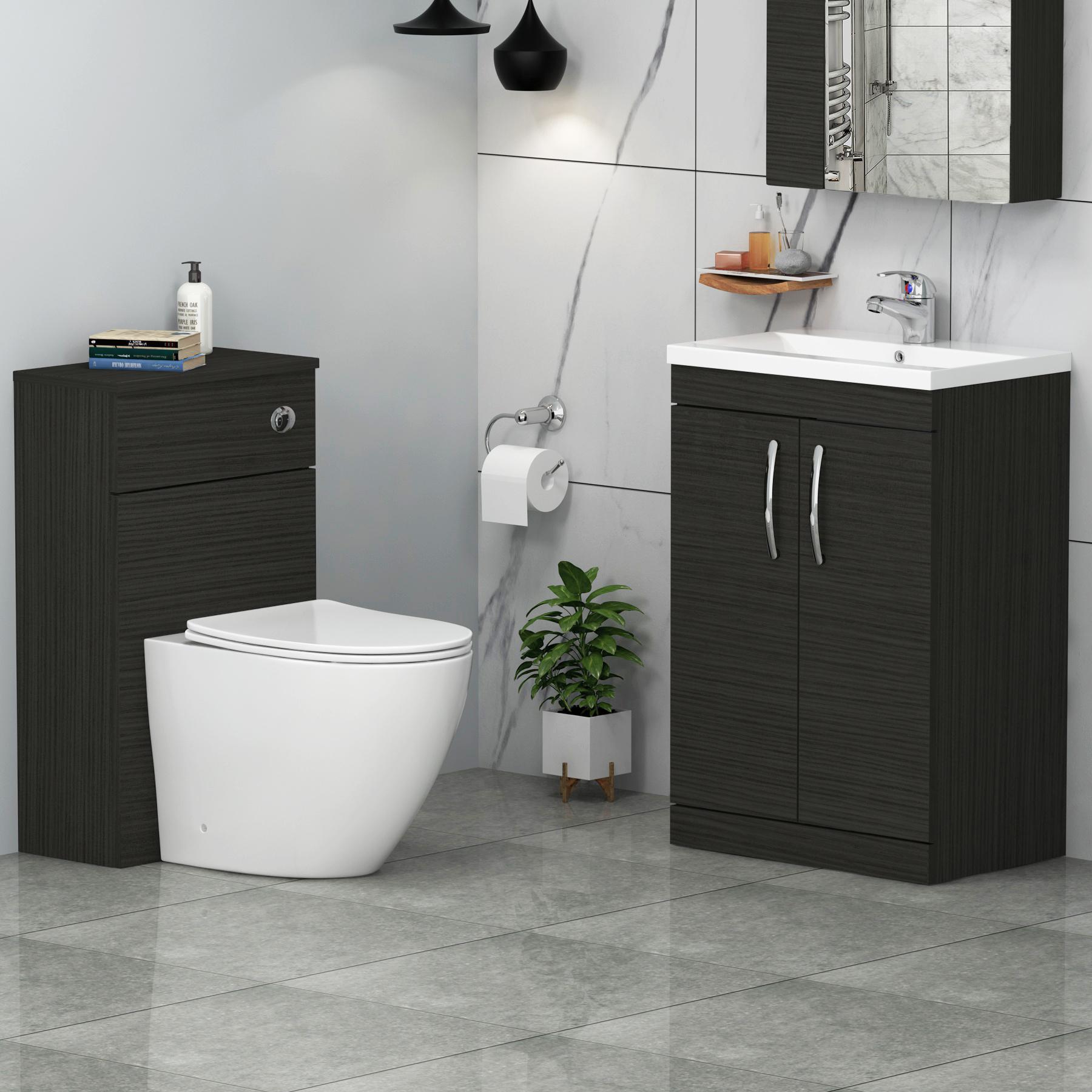 Turin 2-Door Bathroom Furniture Pack Mid-Edge Floor Standing Slim Elva Toilet Hale Black