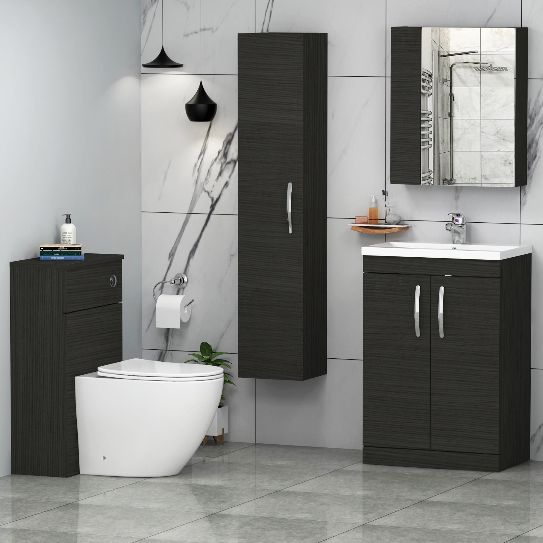 Turin 2-Door Bathroom Furniture Pack Mid-Edge Floor Standing Slim Elva Toilet Hale Black