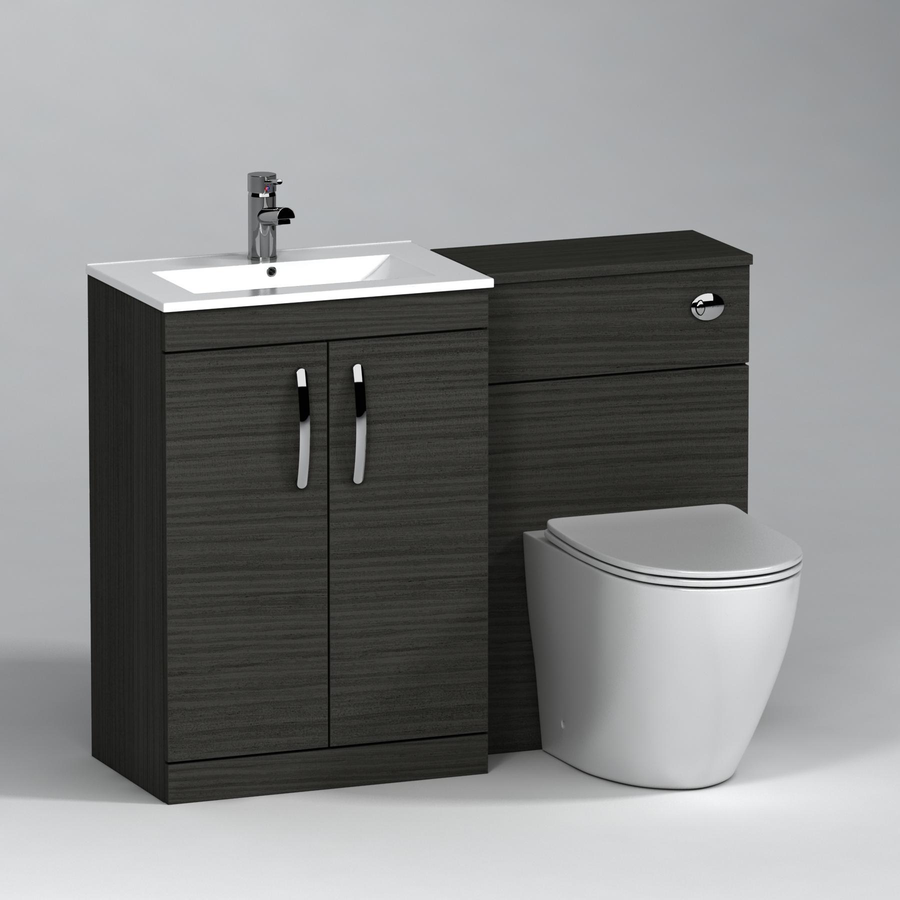 Turin 2-Door Hale Black Minimalist Floor Standing Bathroom Furniture Pack - Slim Elva Toilet