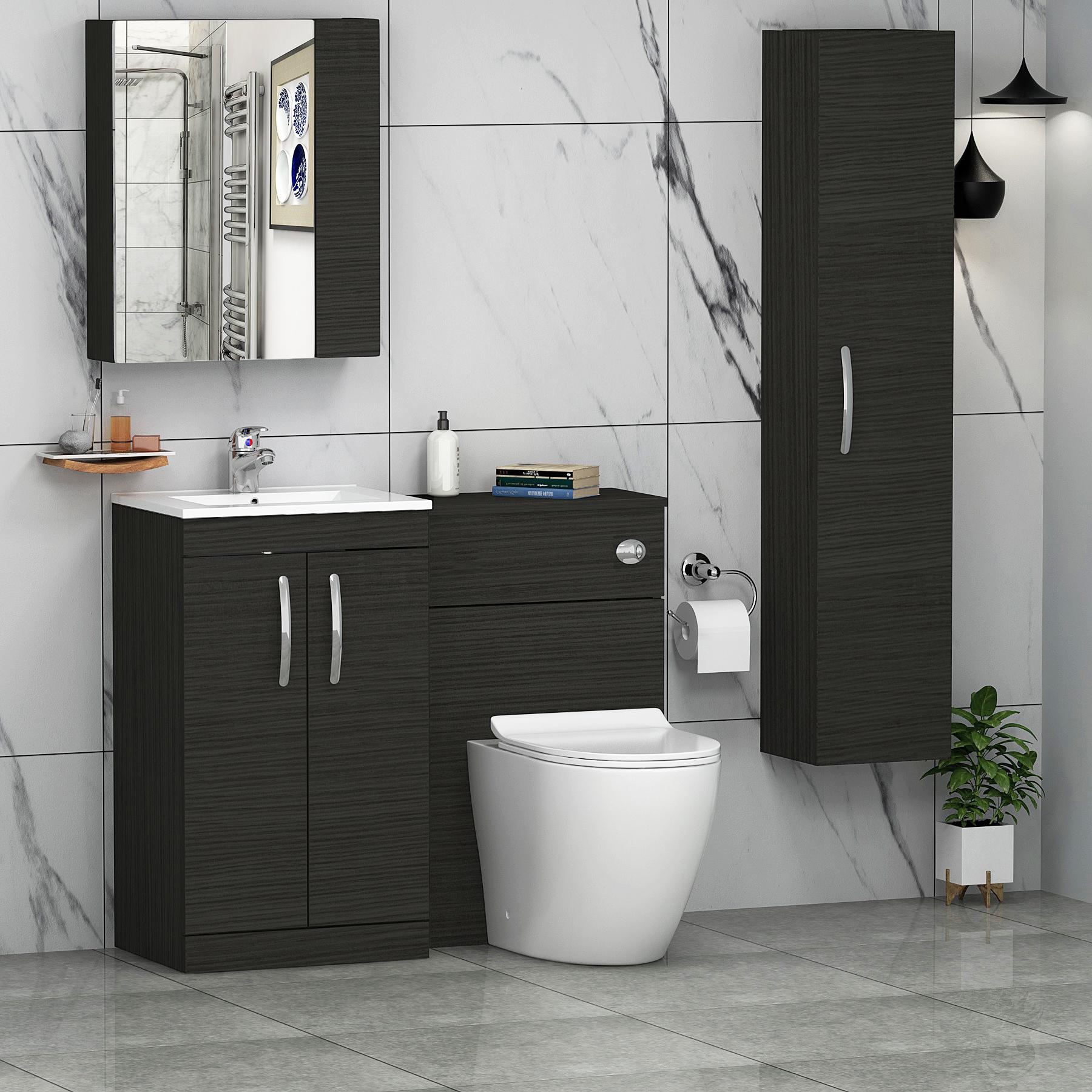 1000mm Hale Black 2 Doors Furniture Pack with Minimalist Basin & Slim Elva Back to Wall Toilet