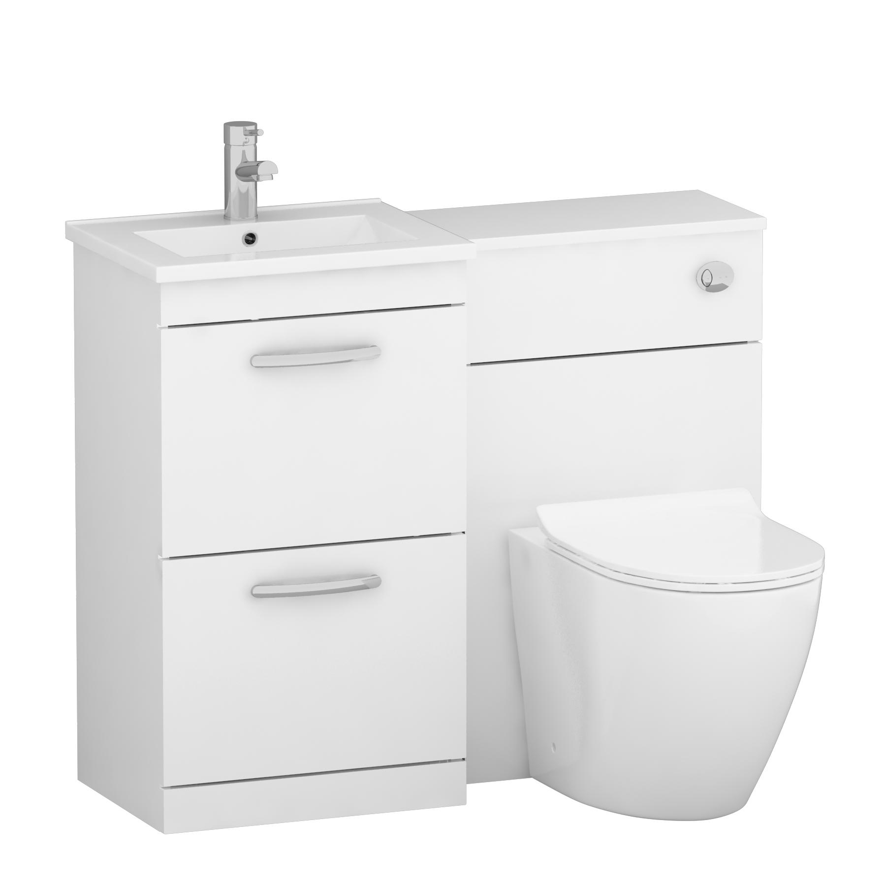 1000mm Gloss White 2 Drawer Furniture Pack with Mid Edge Basin & Slim Elva Back to Wall Toilet