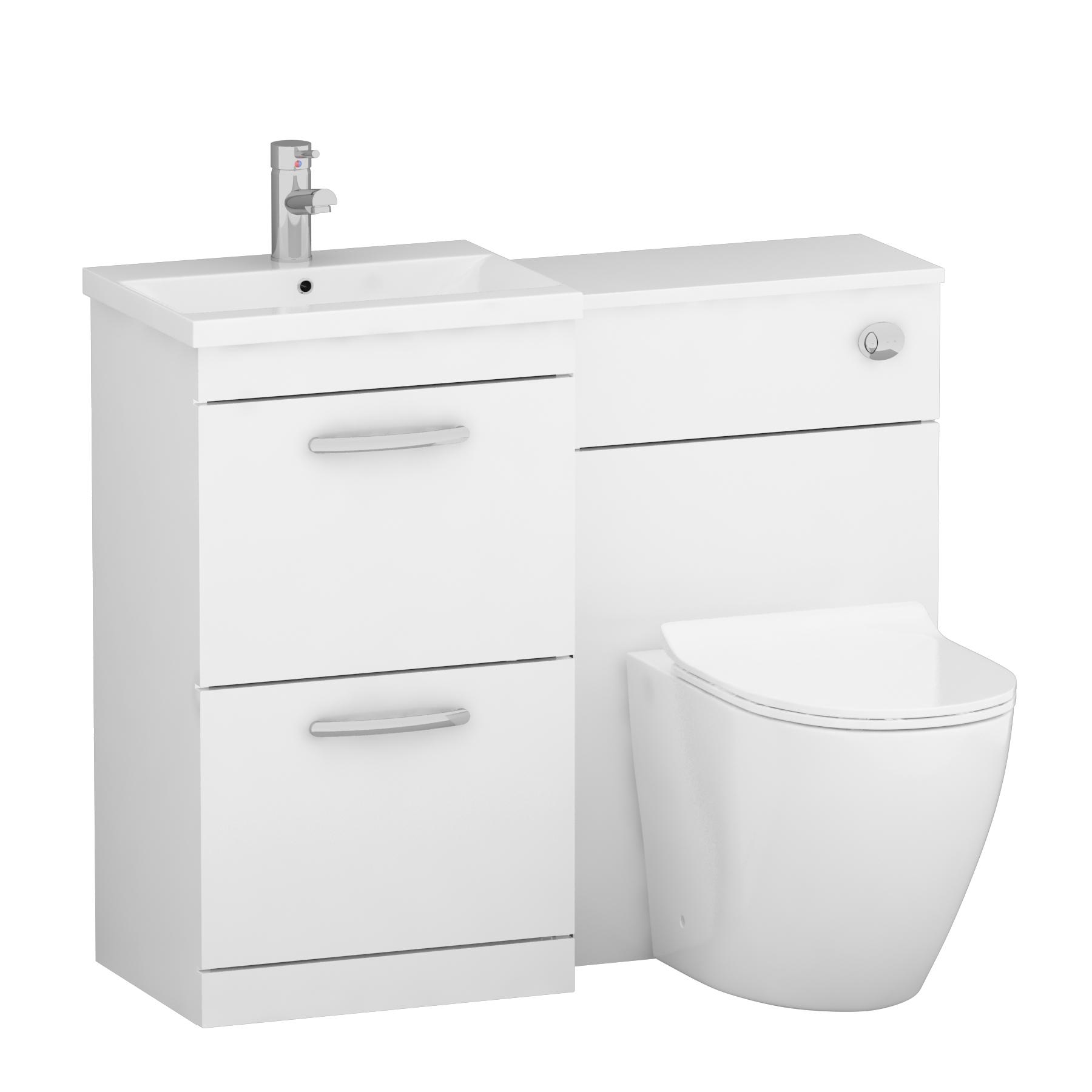 1000mm Gloss White 2 Drawer Furniture Pack with Minimalist Basin & Slim Elva Back to Wall Toilet