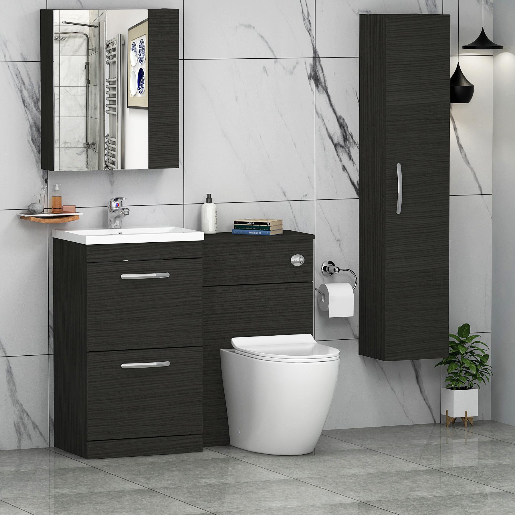 1000mm Hale Black 2 Drawer Furniture Pack with Mid Edge Basin & Slim Elva Back to Wall Toilet