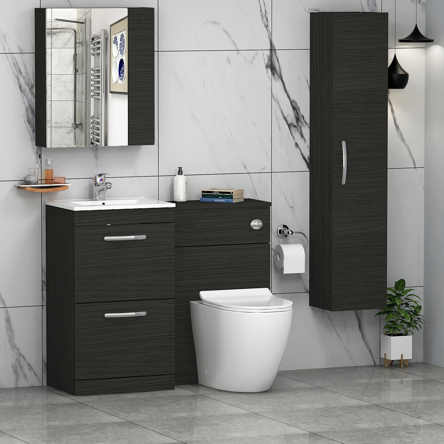 1000mm Hale Black 2 Drawer Furniture Pack with Minimalist Basin & Slim Elva Back to Wall Toilet