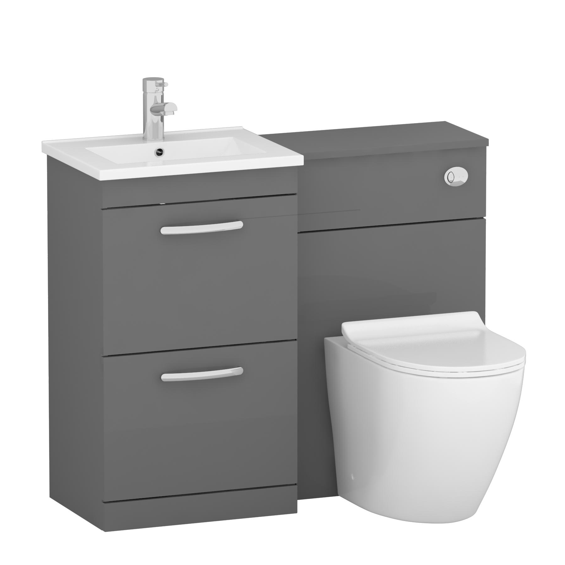 1000mm Indigo Grey Gloss 2 Drawer Furniture Pack with Minimalist Basin & Slim Elva Back to Wall Toilet
