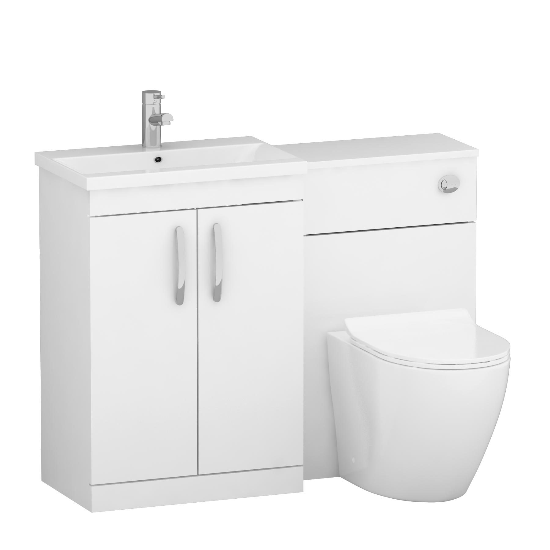 1100mm Gloss White 2 Doors Furniture Pack with Mid Edge Basin & Slim Elva Back to Wall Toilet