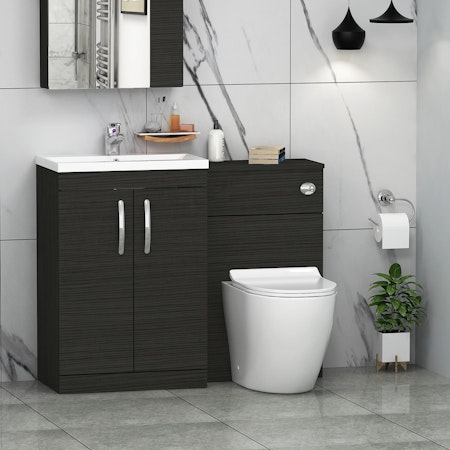 1100mm Hale Black 2 Doors Furniture Pack with Mid Edge Basin & Slim Abacus Back to Wall Toilet