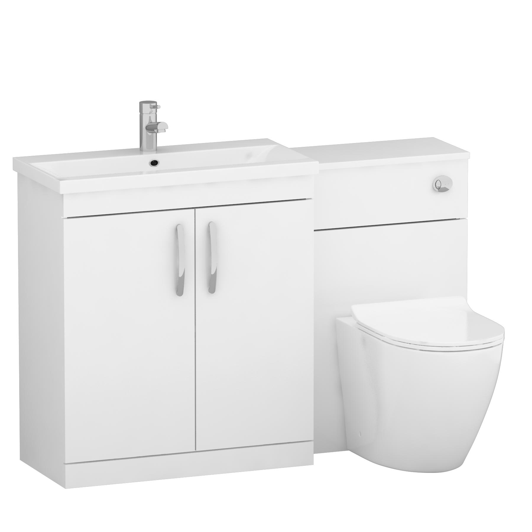 1300mm Gloss White 2 Doors Furniture Pack with Mid Edge Basin & Slim Elva Back to Wall Toilet
