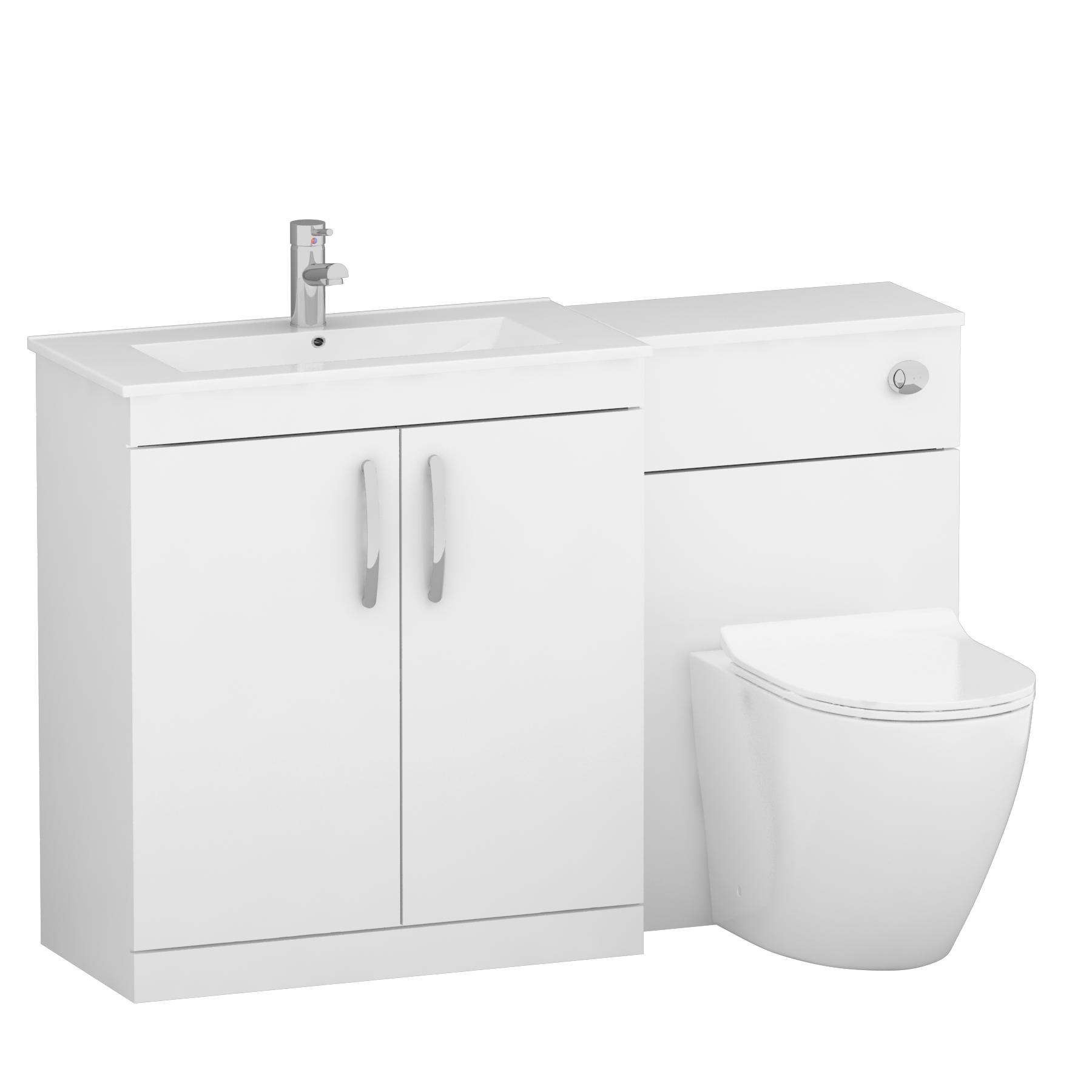 1300mm Gloss White 2 Doors Furniture Pack with Minimalist Basin & Slim Elva Back to Wall Toilet