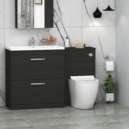 1300mm Hale Black 2 Drawer Furniture Pack with Mid Edge Basin & Slim Abacus Back to Wall Toilet
