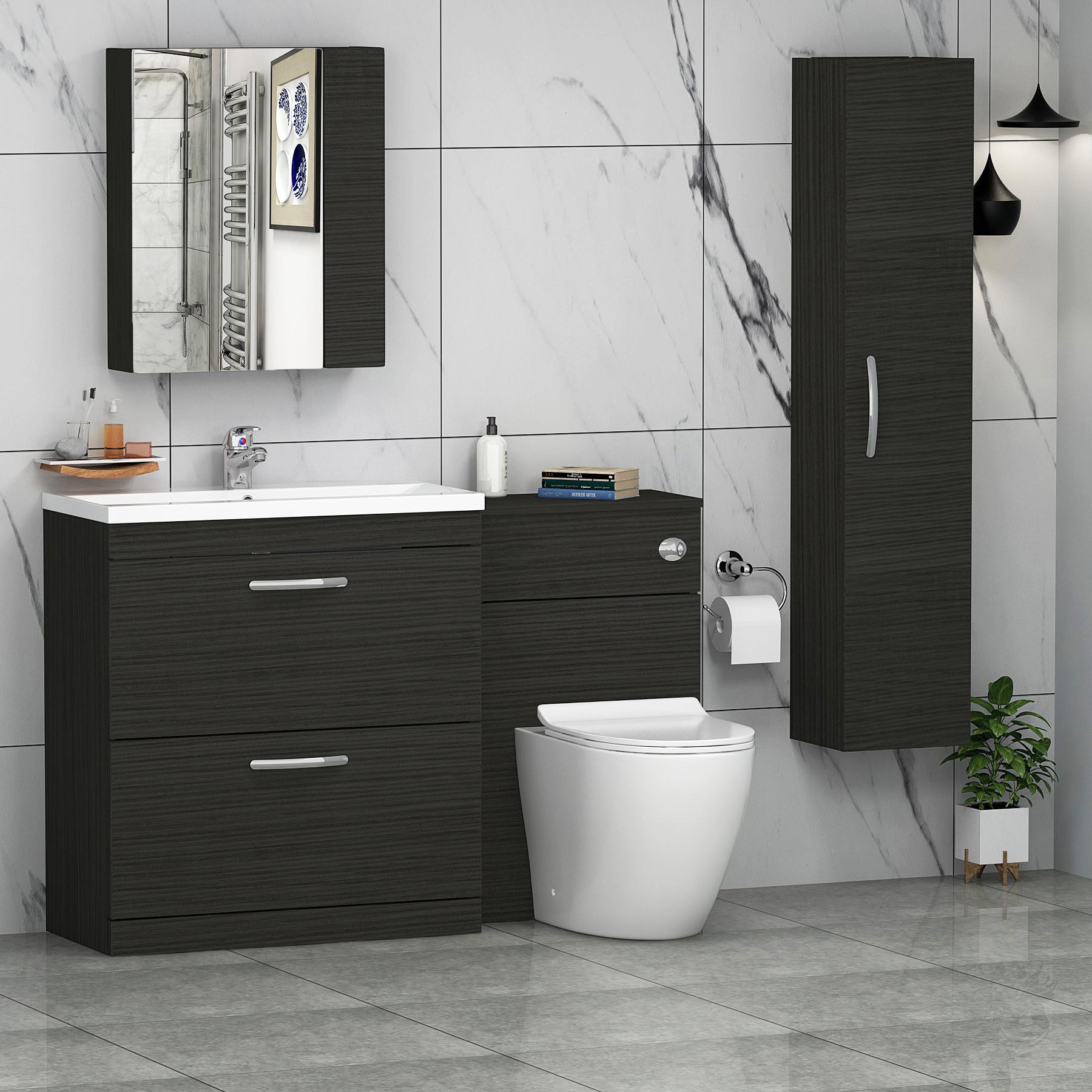 1300mm Hale Black 2 Drawer Furniture Pack with Mid Edge Basin & Slim Elva Back to Wall Toilet