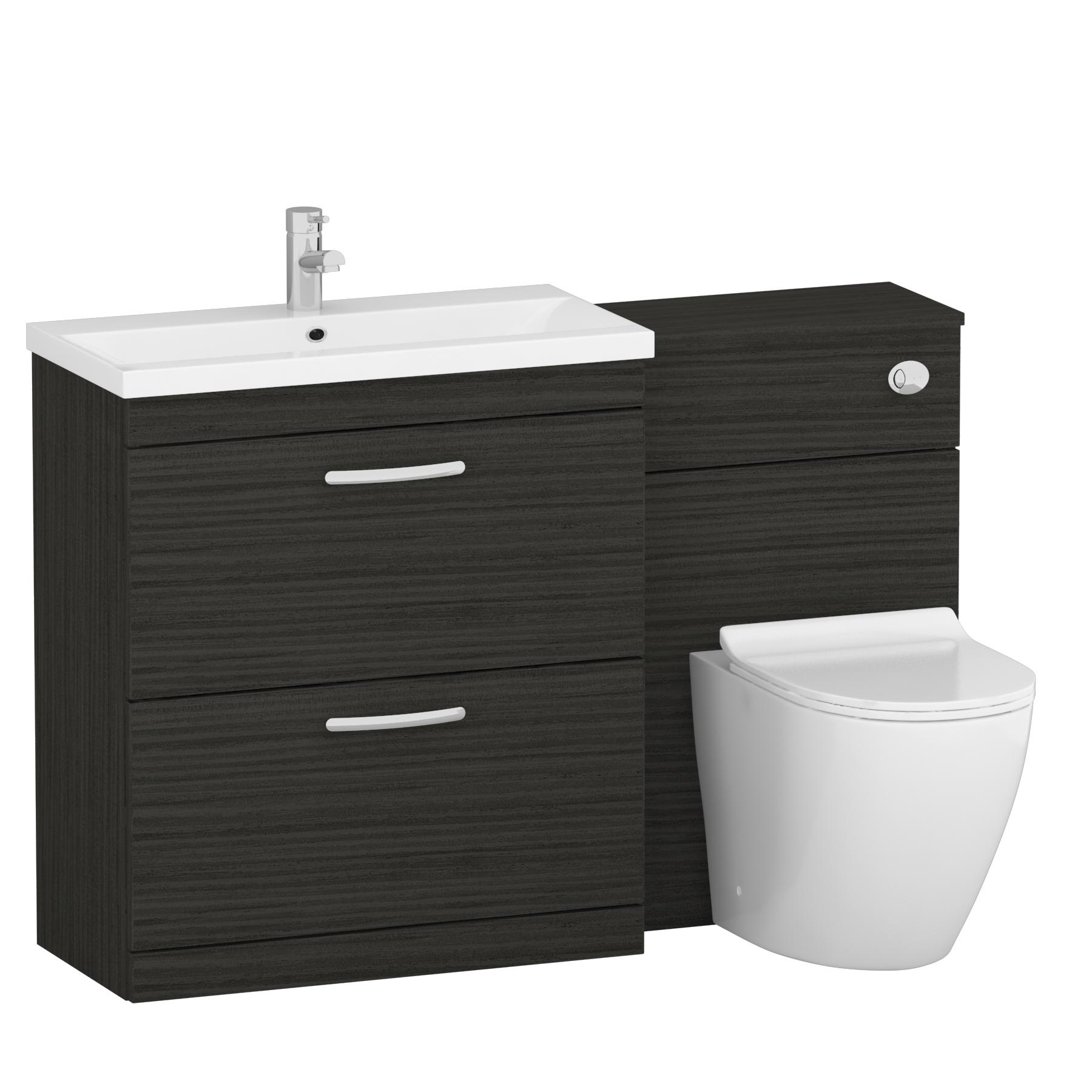 1300mm Hale Black 2 Drawer Furniture Pack with Mid Edge Basin & Slim Elva Back to Wall Toilet