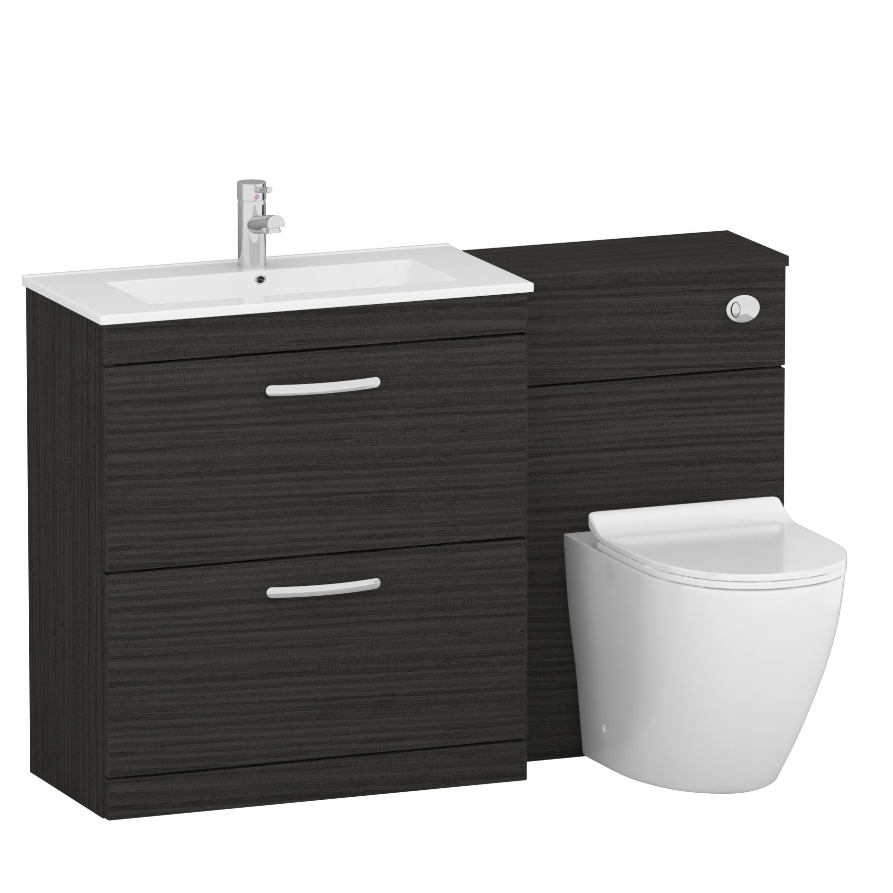 1300mm Hale Black 2 Drawer Furniture Pack with Minimalist Basin & Slim Elva Back to Wall Toilet