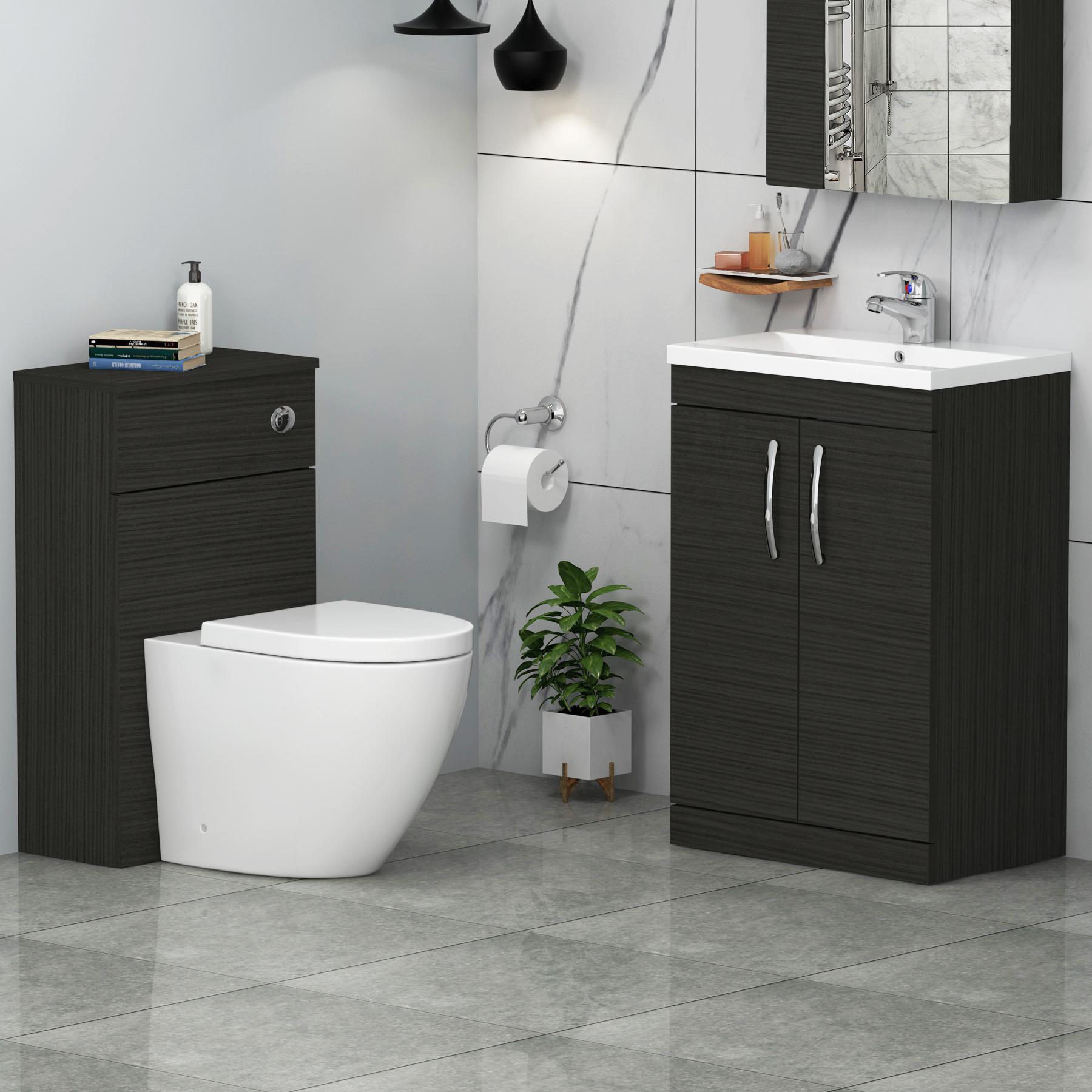 Turin 2-Door Hale Black Mid-Edge Floor Standing Bathroom Furniture Pack -  Elva Toilet