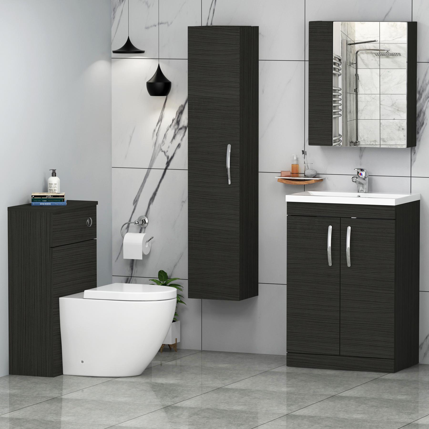 Turin 2-Door Hale Black Mid-Edge Floor Standing Bathroom Furniture Pack -  Elva Toilet