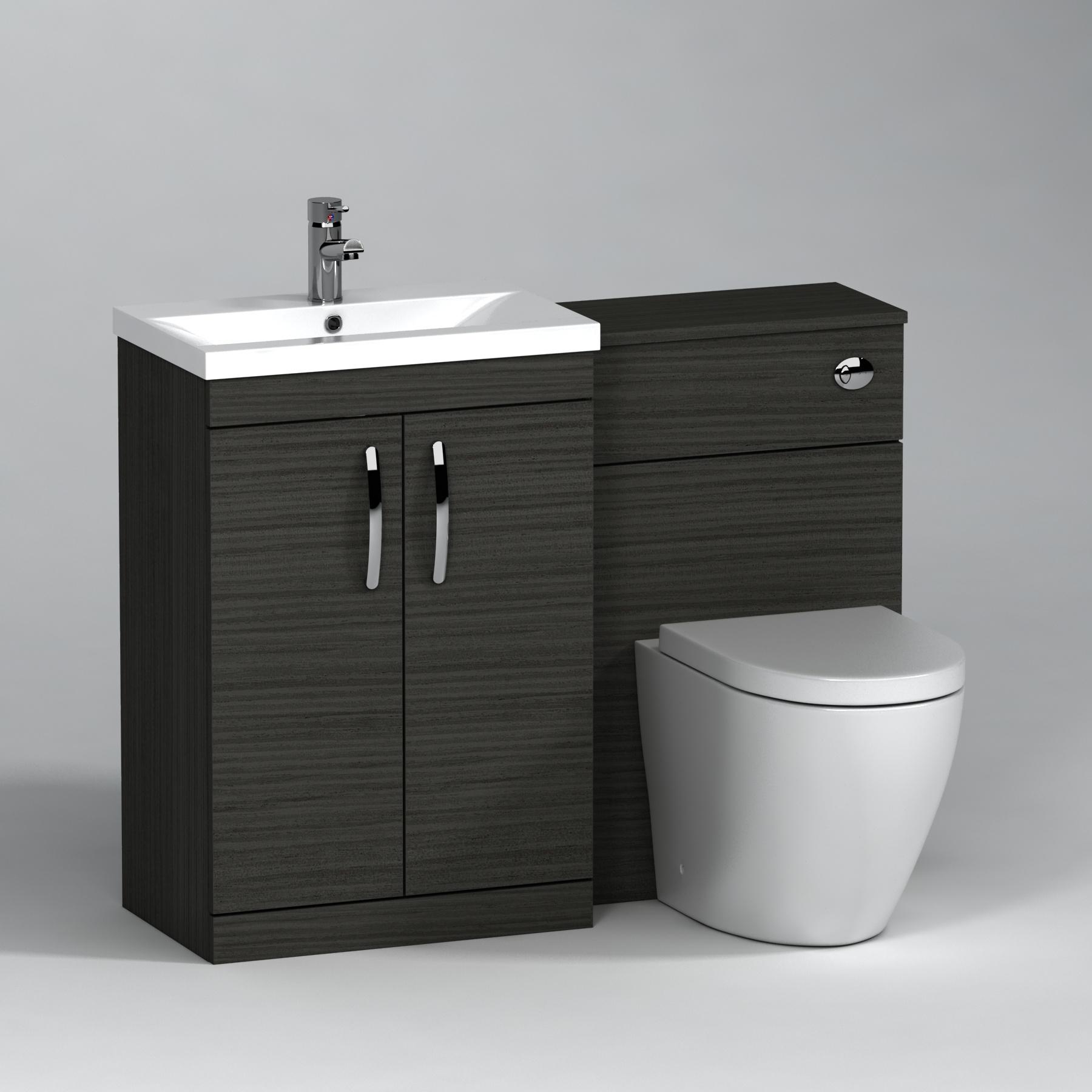 Turin 2-Door Hale Black Mid-Edge Floor Standing Bathroom Furniture Pack -  Elva Toilet