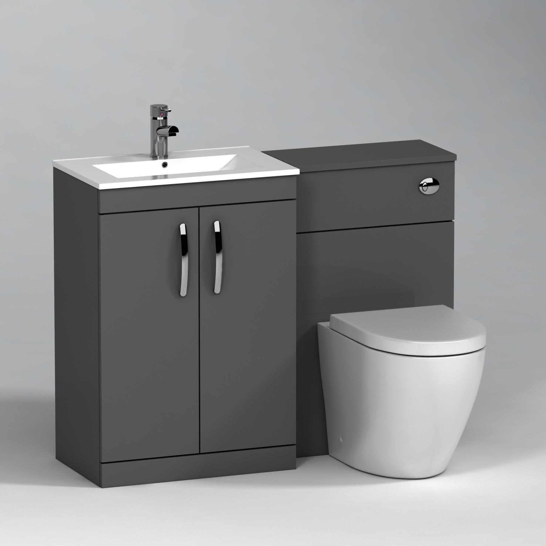 Turin 2-Door Indigo grey Gloss Minimalist Floor Standing Bathroom Furniture Pack -  Elva Toilet